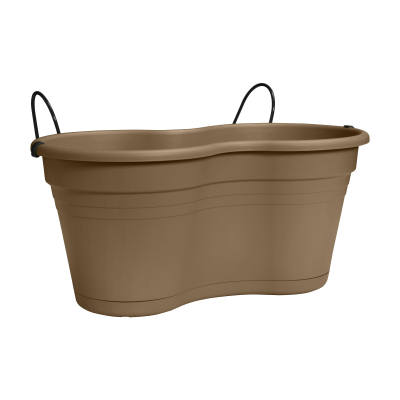 Vaso de plantas em plástico castanho com alças metálicas