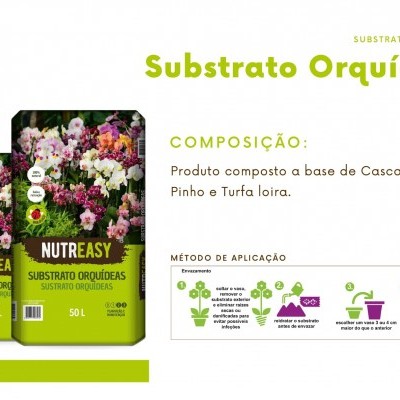 Embalagens de substrato especial para orquídeas da marca NUTREASY com composição e método de aplicação