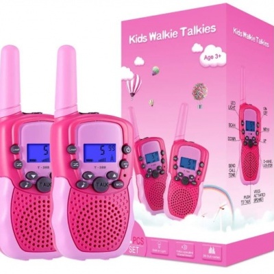 Walkie talkies rosa para crianças com visor LCD e embalagem cor de rosa