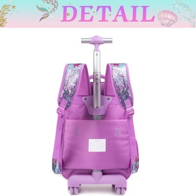 Mochila cor-de-rosa com carrinho e alças lilás brilhantes