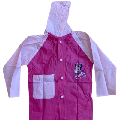 Casaco impermeável infantil rosa com capuz e estampa Minnie Mouse
