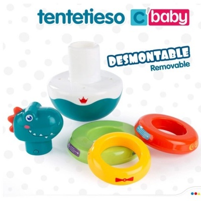 Brinquedo desmontável com peças coloridas e cabeça de dinossauro azul