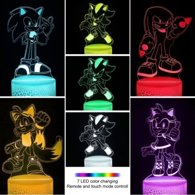 Luzes LED 3D dos personagens do Sonic com base colorida texturizada em várias cores