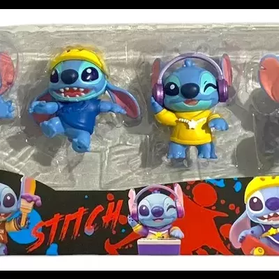 Pacote com seis figuras pequenas do Stitch em várias poses coloridas