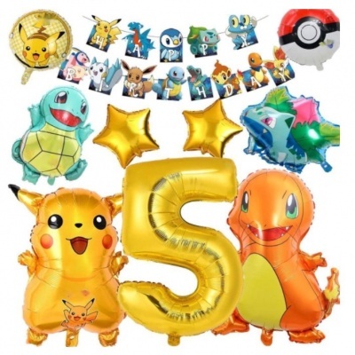 balões de hélio com personagens Pokémon e número 5