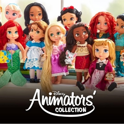 Bonecas Disney Animators Collection com vestidos coloridos variados e acessórios