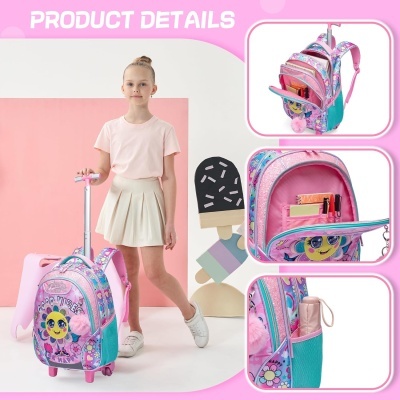 Mochila infantil rosa com carrinho e estampa de sol com óculos