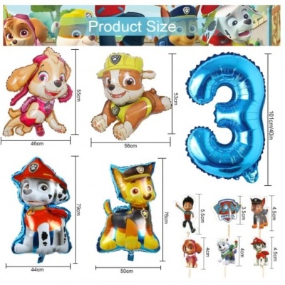 Conjunto de balões de personagens animados e número 3 com dimensões