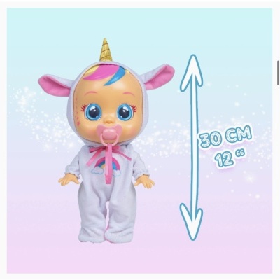 Boneca unicórnio de 30 cm com chucha rosa e cabelo colorido