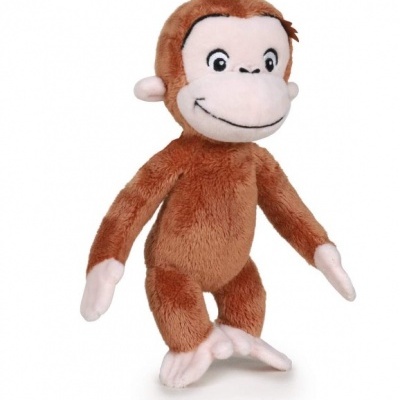 Boneco de pelúcia do personagem Curious George, macaco castanho e creme