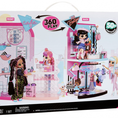 Caixa de brinquedo LOL OMG Mall 360 Play com bonecas e acessórios em fundo branco