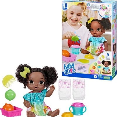 Boneca Baby Alive com acessórios alimentares e fraldas