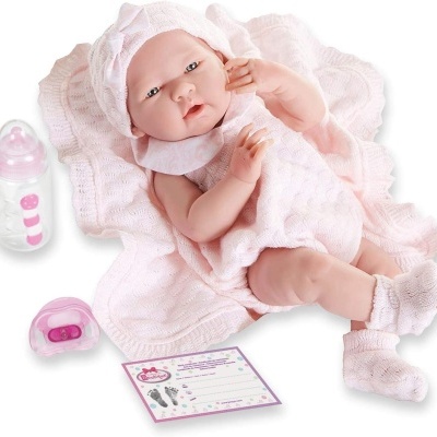 Boneca bebé realista com acessórios cor-de-rosa