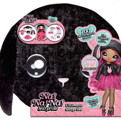 Embalagem Na! Na! Na! Surprise Ultimate Surprise com boneca em vestido rosa e casaco preto