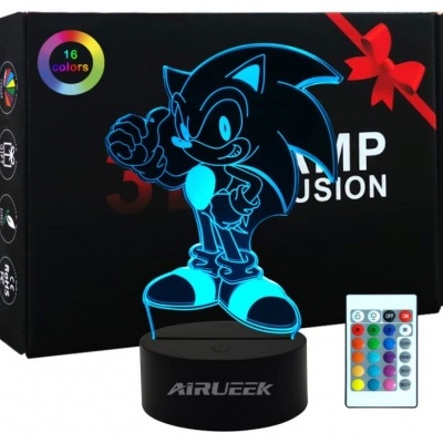 Lâmpada LED decorativa com figura do Sonic e comando remoto