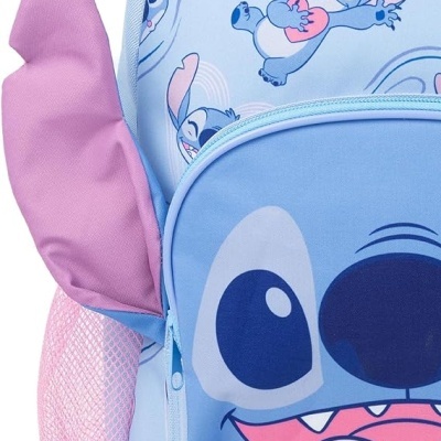 Mochila infantil azul com estampa Stitch e orelhas 3D cor-de-rosa