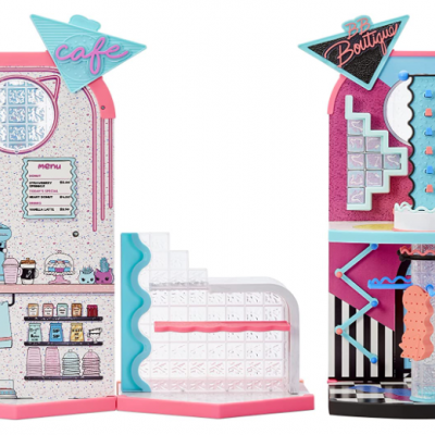 Brinquedo de cafeteria e boutique retro colorido com sinais