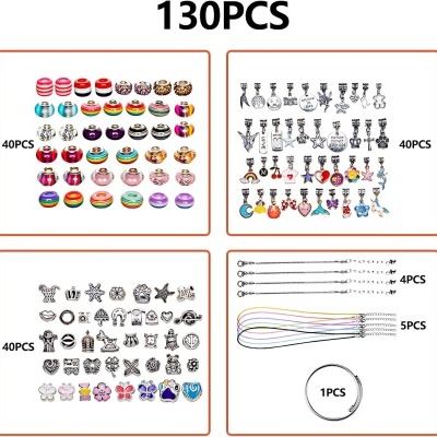 Conjunto de bijuteria com contas, pendentes, correntes e pulseira, 130 peças, cores variadas, fundo branco