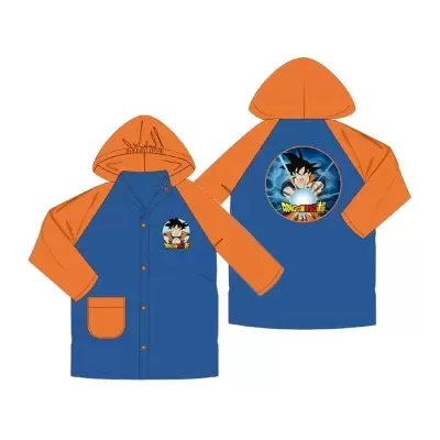 Casaco impermeável infantil azul e laranja com personagem Dragon Ball