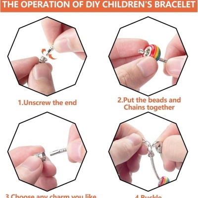 Montagem de pulseira DIY para crianças com contas coloridas e fecho metálico