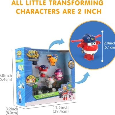 Conjunto de personagens Super Wings em caixa azul com 6 figuras coloridas de 5,1 cm