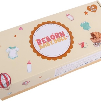 Caixa de brinquedo Reborn Baby Doll com ilustrações infantis coloridas