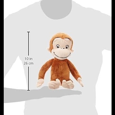 Pelúcia de macaco castanho e bege de 26 cm sobre mão de silhueta humana