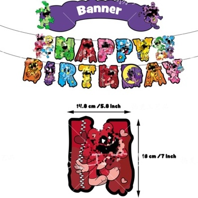 Faixa decorativa com letras coloridas a dizer HAPPY BIRTHDAY