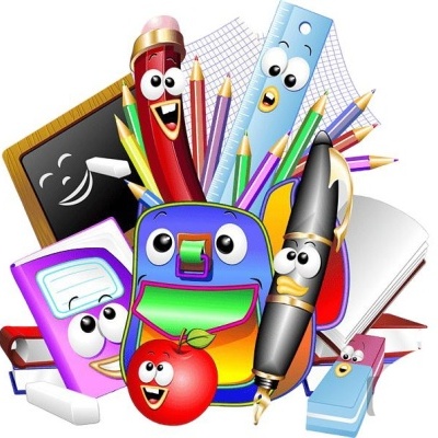 Materiais escolares animados com rostos felizes