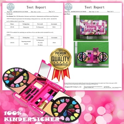 Kit de maquilhagem infantil cor de rosa com acessórios e espelho