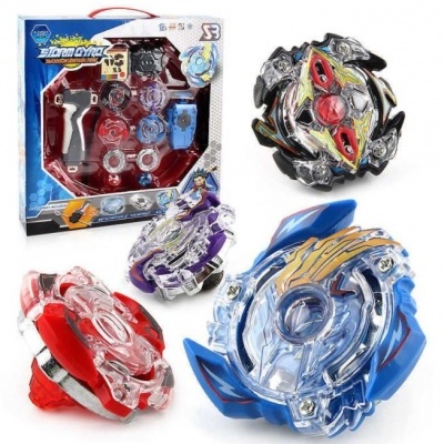 Conjunto de 4 peões Beyblade de plástico e metal e embalagem com controlador
