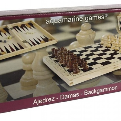 Conjunto de jogos xadrez, damas e backgammon aquamarine games® em caixa roxa