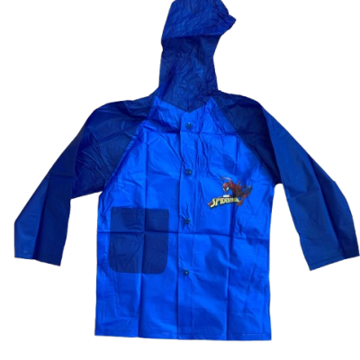 Impermeável azul com capuz e estampa de Spiderman no peito