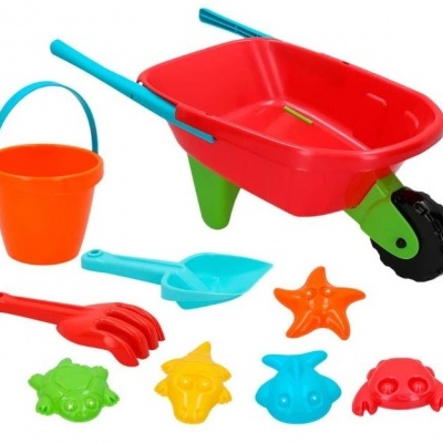 Conjunto de brinquedos de praia para crianças com carrinho de mão, balde e ferramentas coloridas