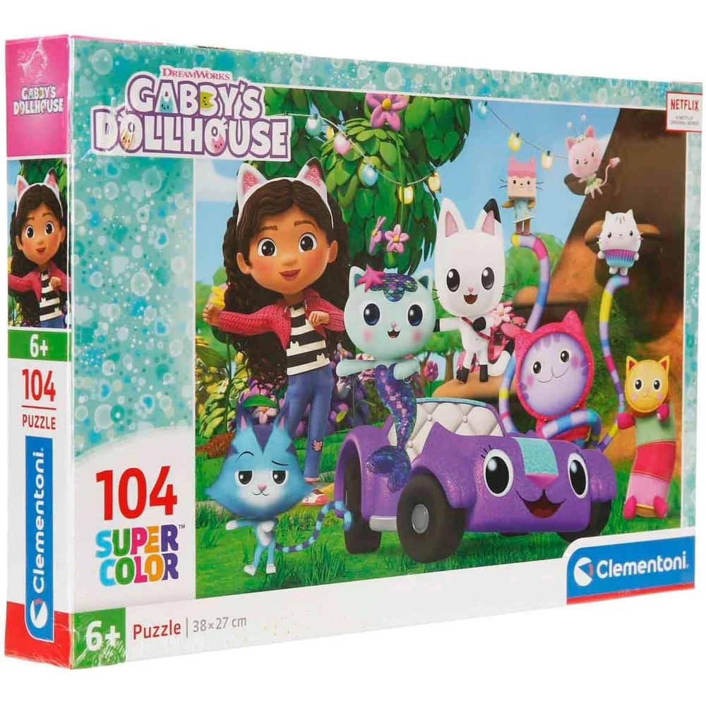 Puzzle Gabby's Dollhouse - 104 Peças, Clementoni Caixa de puzzle Clementoni Gabbys Dollhouse com 104 peças para maiores de 6 anos.