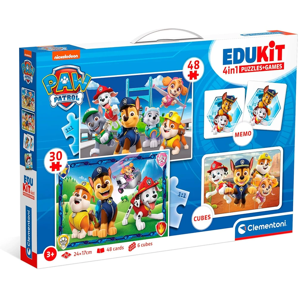Edukit - Kit Educativo 4 em 1 Patrulha Pata, Clementoni Caixa de jogos Edukit 4 em 1 Clementoni com puzzles e cartas Paw Patrol