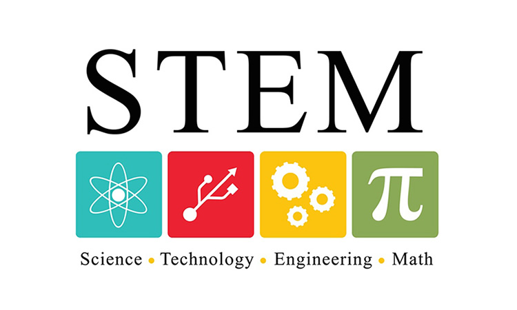 Logotipo STEM com ícones coloridos e texto explicativo