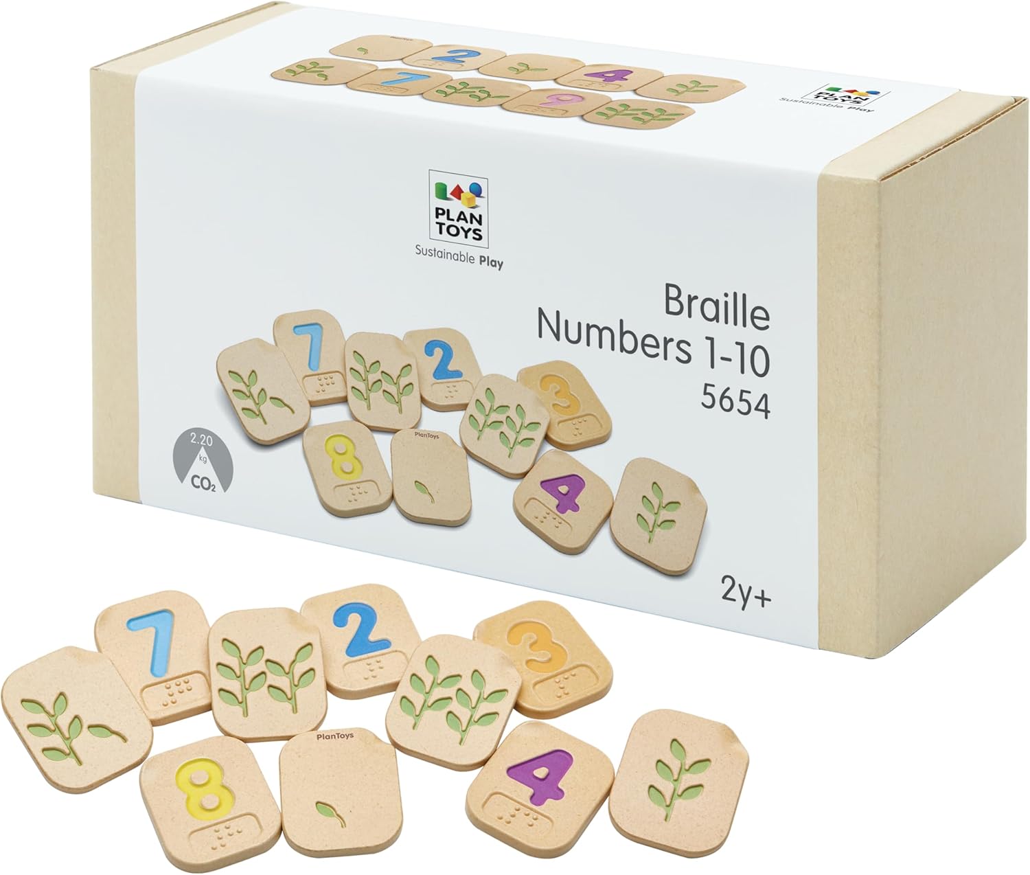 NÚMEROS EM BRAILLE DE 1 A 10, PLANTOYS Jogo educativo de números Braille em madeira da Plan Toys