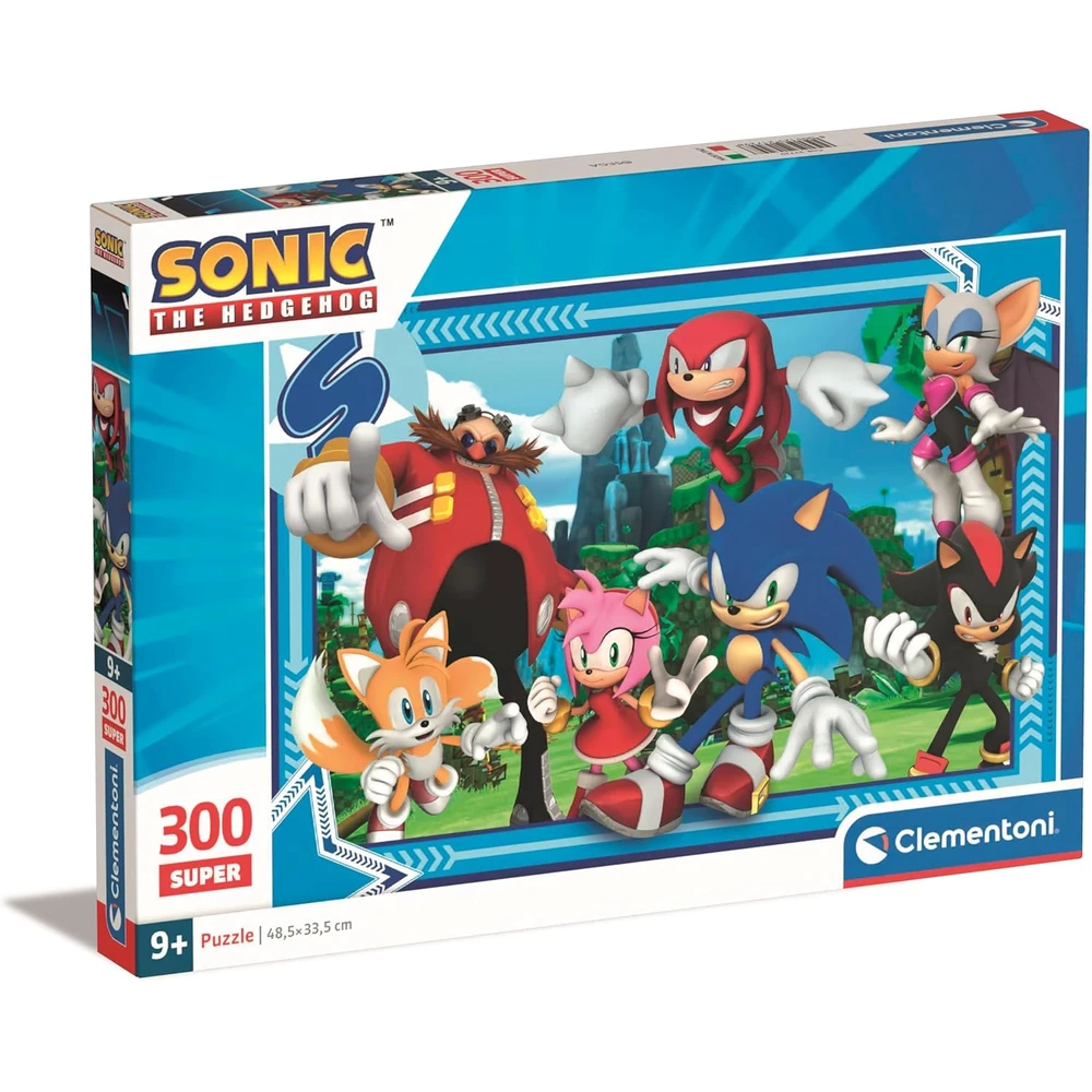 Puzzle Sonic e Amigos - 300 Peças, Clementoni Caixa de quebra-cabeças Sonic the Hedgehog 300 peças Clementoni