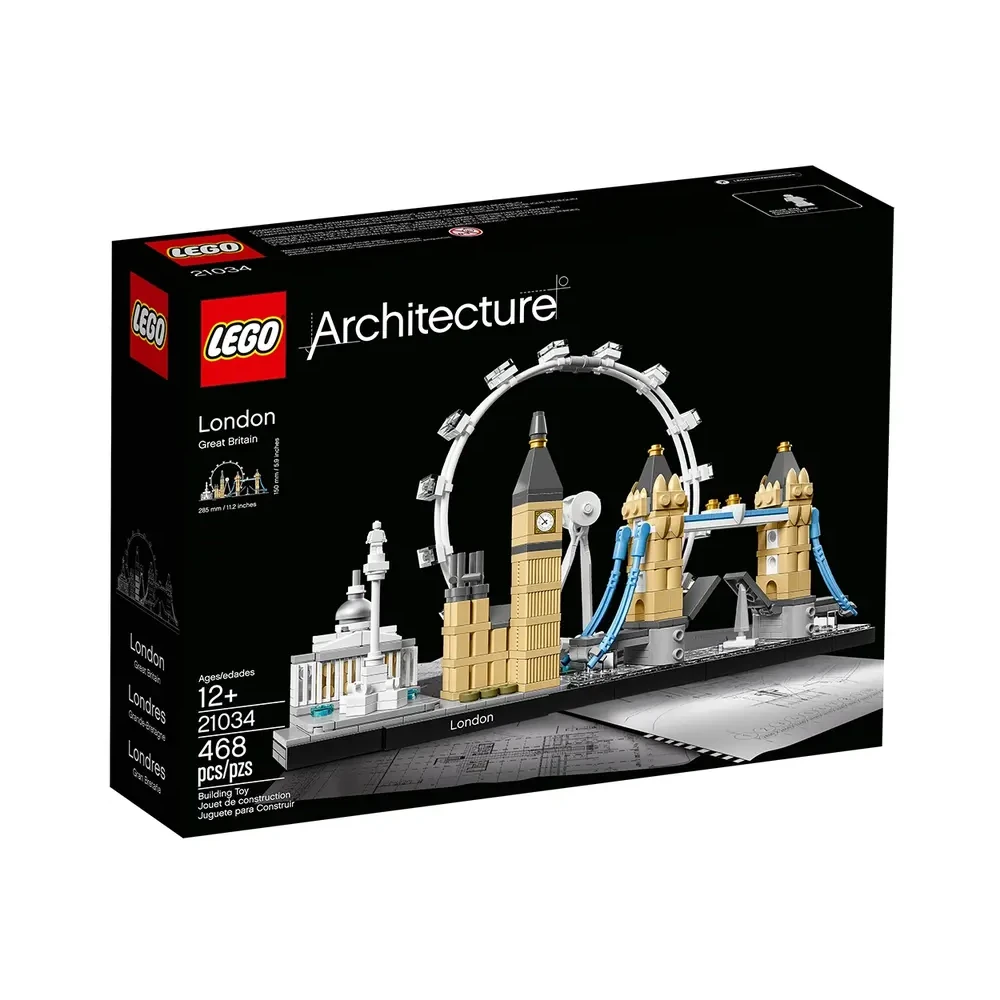 Lego Architecture: Londres 21034 Caixa do conjunto LEGO Architecture London com maquete de pontos turísticos de Londres