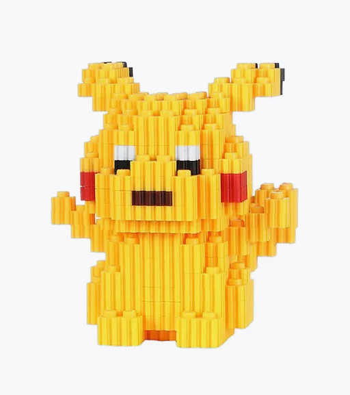 BLOCOS DE CONSTRUÇÃO PIKACHU 68110, LINKGO Figura de Pikachu feita de blocos de construção amarelos com detalhes vermelhos e pretos