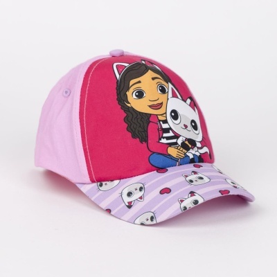 Boné infantil rosa com personagem animada e gatos no design