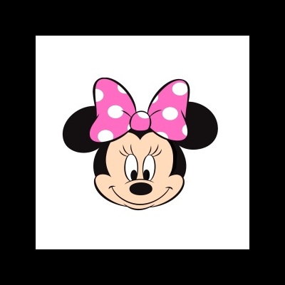 Desenho da cara da Minnie Mouse com laço rosa de bolinhas brancas