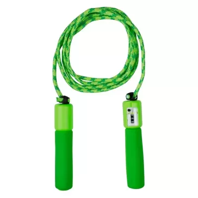 Corda de saltar verde com pegas de espuma e contador digital