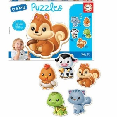 Caixa de puzzles para bebés com cinco peças em forma de animais coloridos