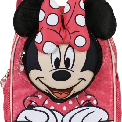 Mochila infantil rosa com desenho da Minnie e orelhas 3D