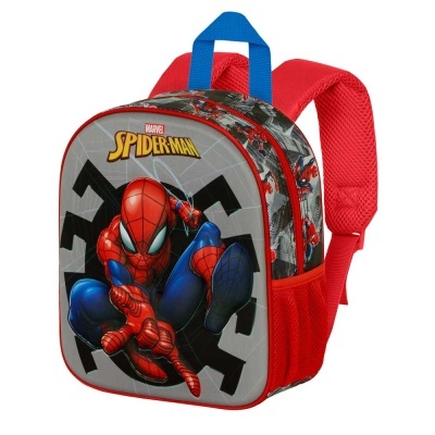 Mochila infantil Spider-Man vermelha e cinza com estampa frontal