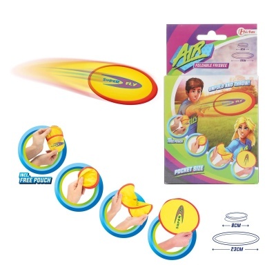 disco voador flexível amarelo e vermelho Super FLY com embalagem e instruções