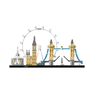 Miniatura em blocos de construção dos marcos de Londres com base preta e texto London
