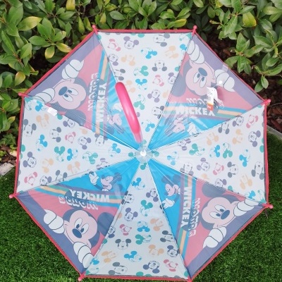 Guarda-chuva infantil transparente com padrão colorido de Mickey Mouse